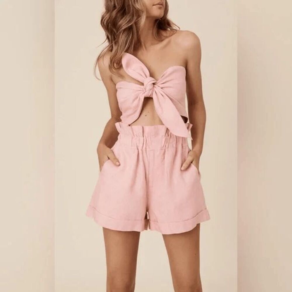 Posse Dusty Rose Pink Linen Micky Bandeau Tie Bust Crop Top Women's One Size